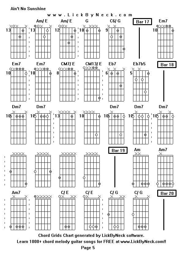 Chord Grids Chart of chord melody fingerstyle guitar song-Ain't No Sunshine,generated by LickByNeck software.